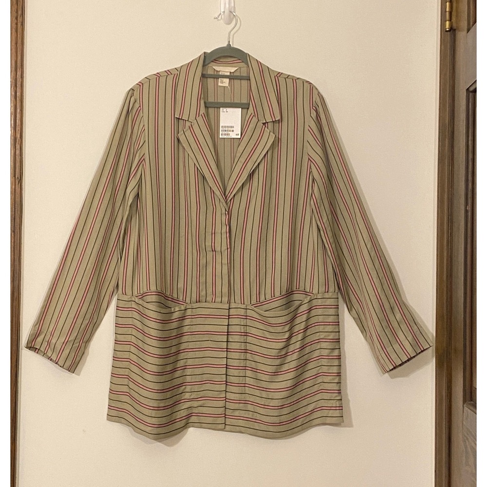 HM Striped Longline Blazer Sage Green Pink Black Size 6 NWT 0631399